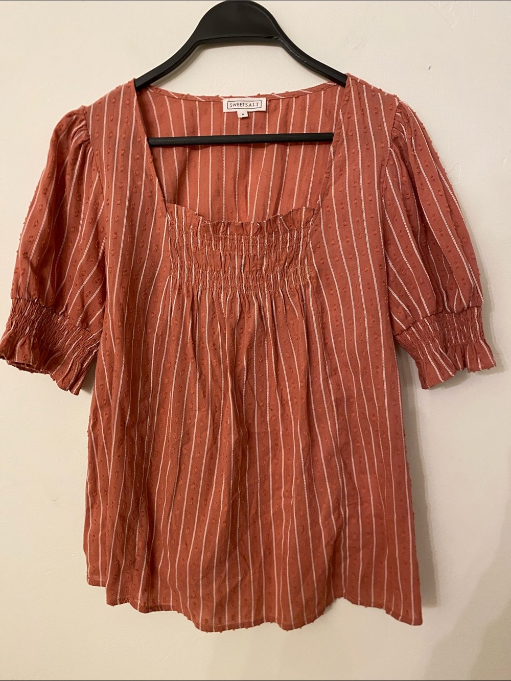 Smocked Rust-Striped Peasant Blouse by Sweetsalt.